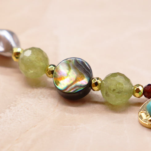 【Open the Jewelry Box!】水蓮花天珠×オレンジガーネット×グリーンガーネット ブレスレット