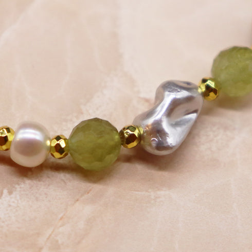 【Open the Jewelry Box!】水蓮花天珠×オレンジガーネット×グリーンガーネット ブレスレット