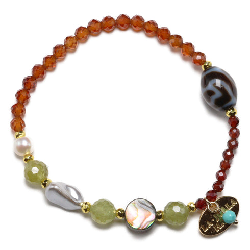 【Open the Jewelry Box!】水蓮花天珠×オレンジガーネット×グリーンガーネット ブレスレット