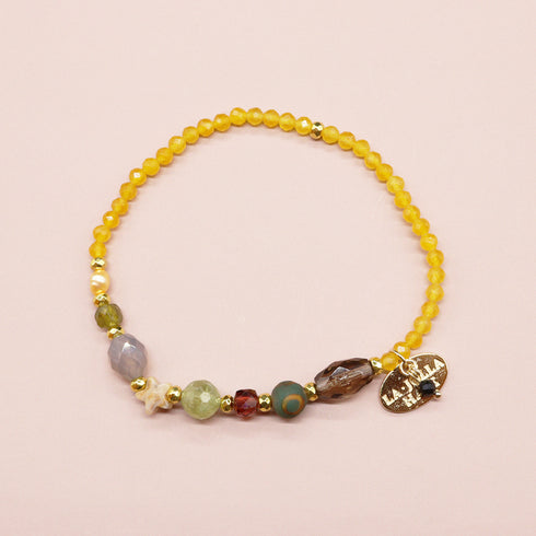 【Open the Jewelry Box!】三眼天珠×グリーンガーネット×シャンパンガーネット×クォーツァイト ブレスレット