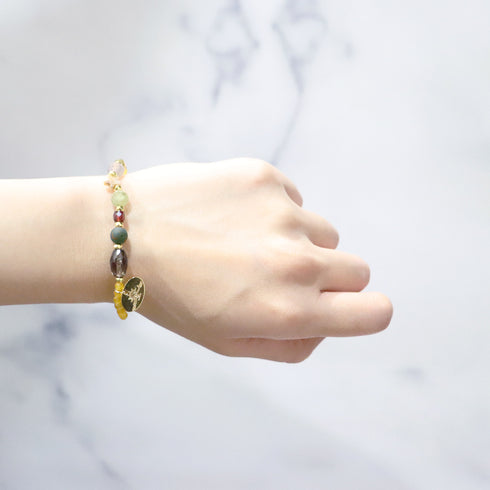 【Open the Jewelry Box!】三眼天珠×グリーンガーネット×シャンパンガーネット×クォーツァイト ブレスレット