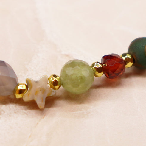 【Open the Jewelry Box!】三眼天珠×グリーンガーネット×シャンパンガーネット×クォーツァイト ブレスレット