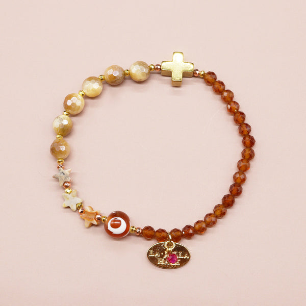 【Open the Jewelry Box!】三眼天珠×オレンジガーネット×フラッシュタイガーアイ ブレスレット