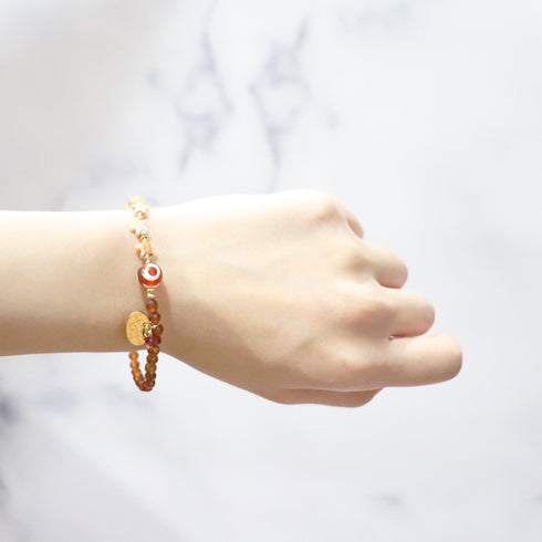 【Open the Jewelry Box!】三眼天珠×オレンジガーネット×フラッシュタイガーアイ ブレスレット