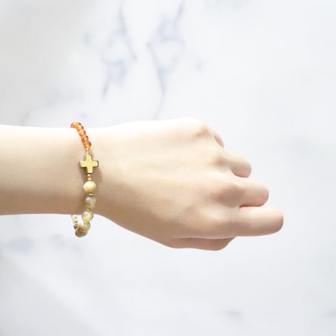 【Open the Jewelry Box!】三眼天珠×オレンジガーネット×フラッシュタイガーアイ ブレスレット