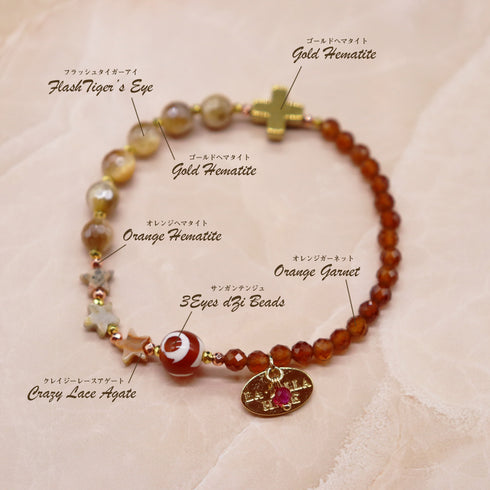 【Open the Jewelry Box!】三眼天珠×オレンジガーネット×フラッシュタイガーアイ ブレスレット