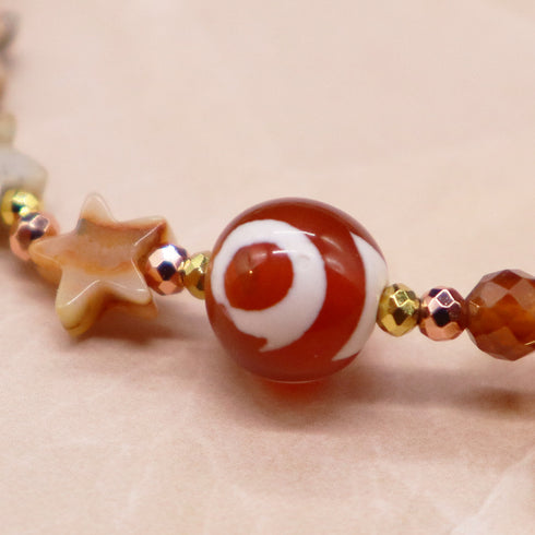 【Open the Jewelry Box!】三眼天珠×オレンジガーネット×フラッシュタイガーアイ ブレスレット