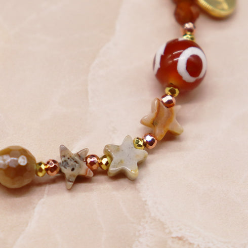 【Open the Jewelry Box!】三眼天珠×オレンジガーネット×フラッシュタイガーアイ ブレスレット