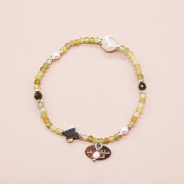 【Open the Jewelry Box!】亀甲天珠×グリーンガーネット×パール×マザーオブパール ブレスレット