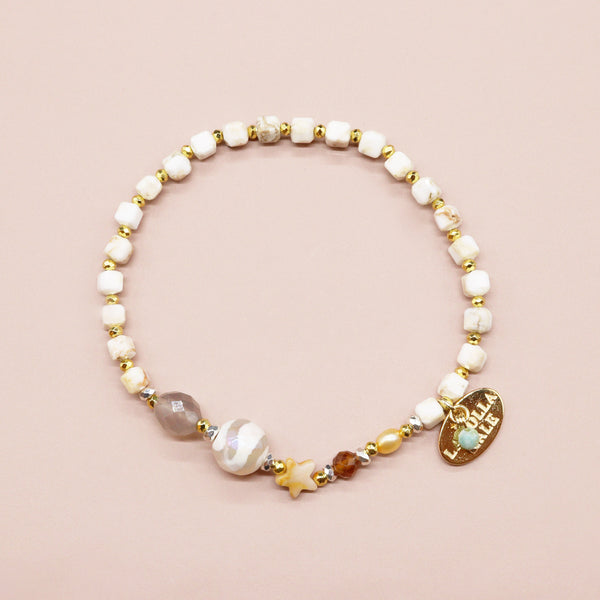 【Open the Jewelry Box!】水紋天珠×オレンジガーネット×クレイジーレースアゲート ブレスレット