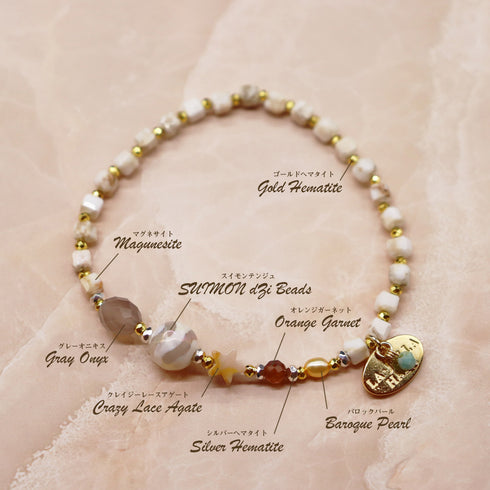 【Open the Jewelry Box!】水紋天珠×オレンジガーネット×クレイジーレースアゲート ブレスレット