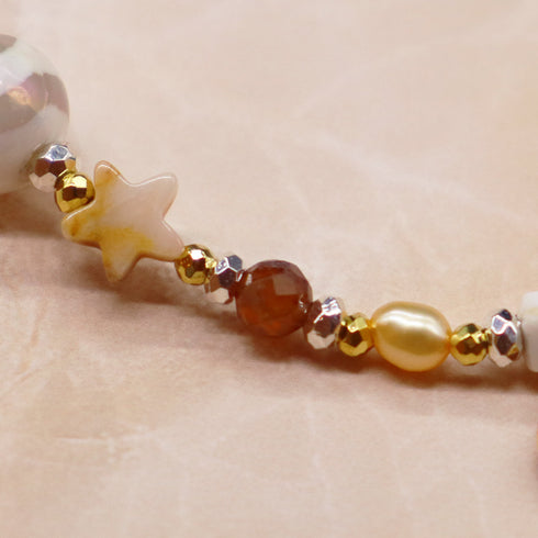 【Open the Jewelry Box!】水紋天珠×オレンジガーネット×クレイジーレースアゲート ブレスレット