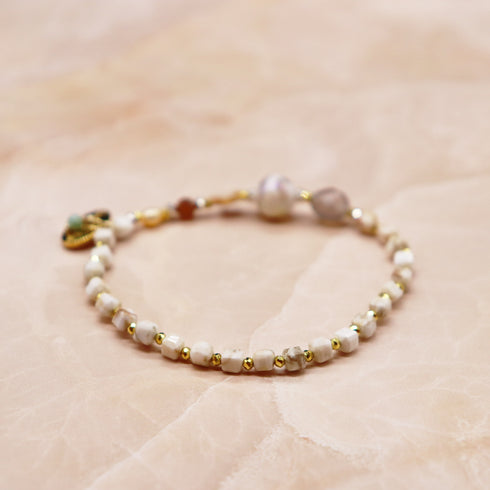 【Open the Jewelry Box!】水紋天珠×オレンジガーネット×クレイジーレースアゲート ブレスレット