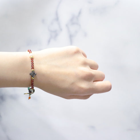 【Open the Jewelry Box!】亀甲天珠×シャンパンガーネット×フラッシュタイガーアイ ブレスレット