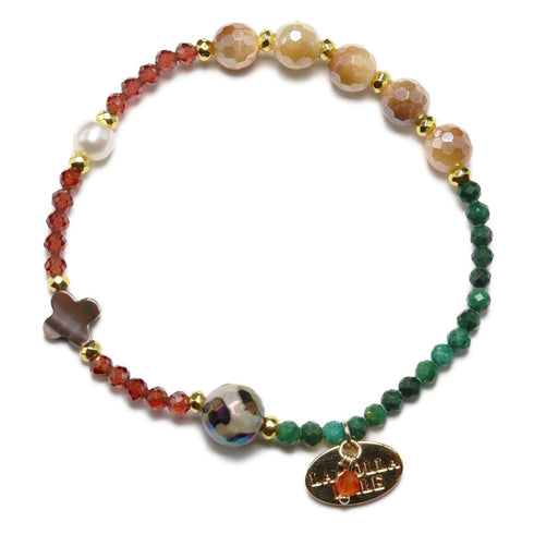 【Open the Jewelry Box!】亀甲天珠×シャンパンガーネット×フラッシュタイガーアイ ブレスレット