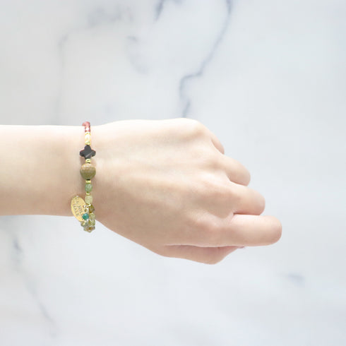 【Open the Jewelry Box!】如意天珠×グリーンガーネット×シャンパンガーネット×ペトリファイドウッド ブレスレット