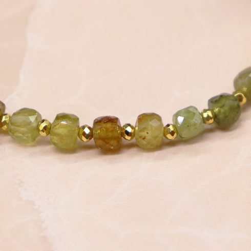 【Open the Jewelry Box!】如意天珠×グリーンガーネット×シャンパンガーネット×ペトリファイドウッド ブレスレット