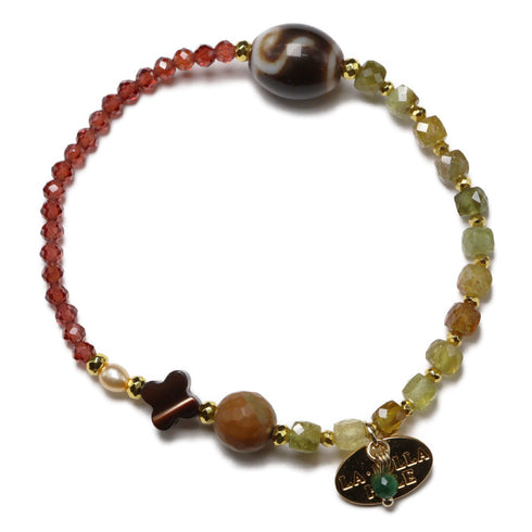 【Open the Jewelry Box!】如意天珠×グリーンガーネット×シャンパンガーネット×ペトリファイドウッド ブレスレット