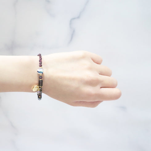 【ONLINE SHOP限定】【Open the Jewelry Box!】水紋天珠×ロードライトガーネット×スモーキークォーツ×パール ブレスレット