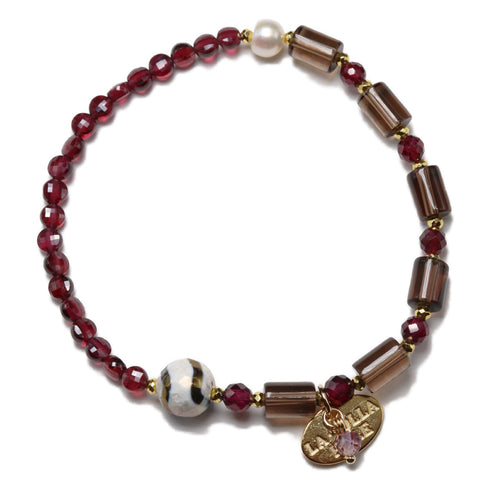 【ONLINE SHOP限定】【Open the Jewelry Box!】水紋天珠×ロードライトガーネット×スモーキークォーツ×パール ブレスレット