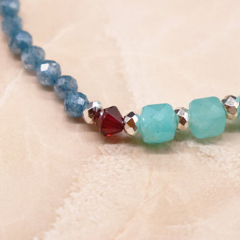 【Open the Jewelry Box!】ガーネット×クォーツァイト×ジルコニア×アマゾナイトシリカ ブレスレット