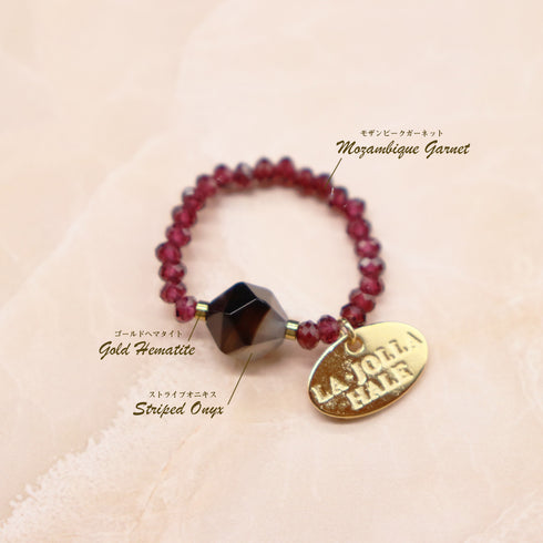 【Open the Jewelry Box!】モザンピークガーネット×ストライプオニキス リング