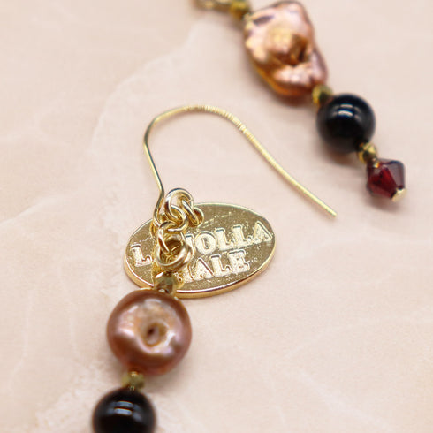 【Open the Jewelry Box!】ガーネット×オニキス×バロックパール ピアス