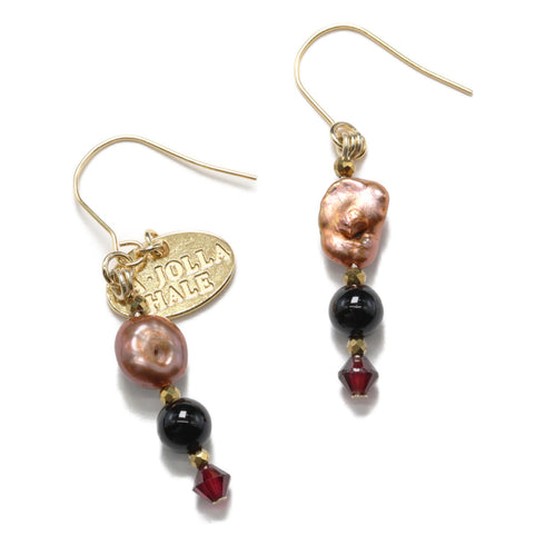 【Open the Jewelry Box!】ガーネット×オニキス×バロックパール ピアス