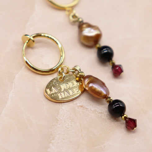 【Open the Jewelry Box!】ガーネット×オニキス×バロックパール イヤリング