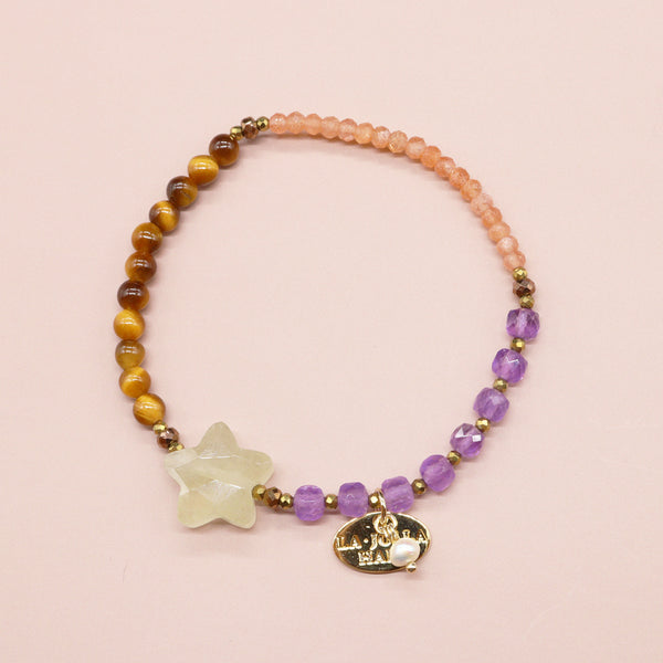 【月亮女神紫水晶】紫水晶 x 柠檬石英 x 虎眼石 x 日长石手链