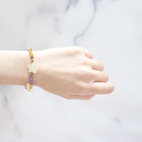 【Moon Lady Amethyst】アメシスト×レモンクォーツ×タイガーアイ×サンストーン ブレスレット