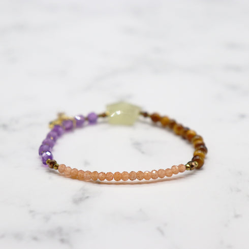 【Moon Lady Amethyst】アメシスト×レモンクォーツ×タイガーアイ×サンストーン ブレスレット