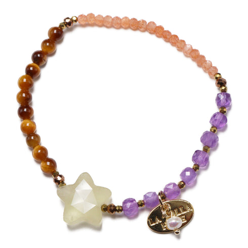 【Moon Lady Amethyst】アメシスト×レモンクォーツ×タイガーアイ×サンストーン ブレスレット