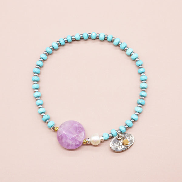 【月亮女神紫水晶】薰衣草紫水晶 x 菱镁矿绿松石 x 珍珠手链