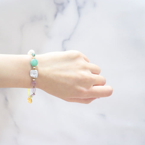 【Moon Lady Amethyst】ピンクアメシスト×プレスシェル×グリーンアベンチュリン ブレスレット