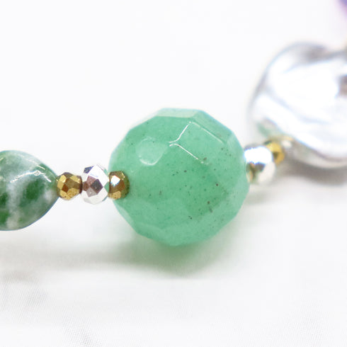 【Moon Lady Amethyst】ピンクアメシスト×プレスシェル×グリーンアベンチュリン ブレスレット