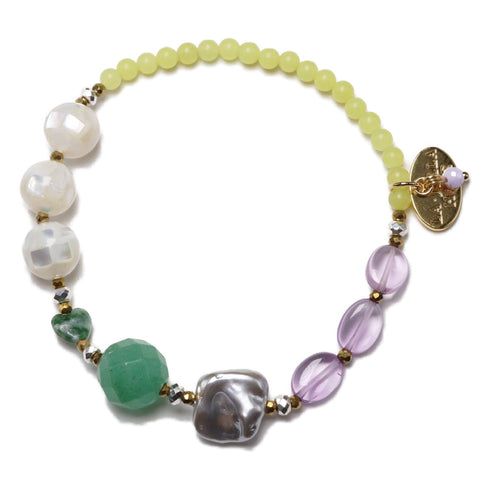【Moon Lady Amethyst】ピンクアメシスト×プレスシェル×グリーンアベンチュリン ブレスレット