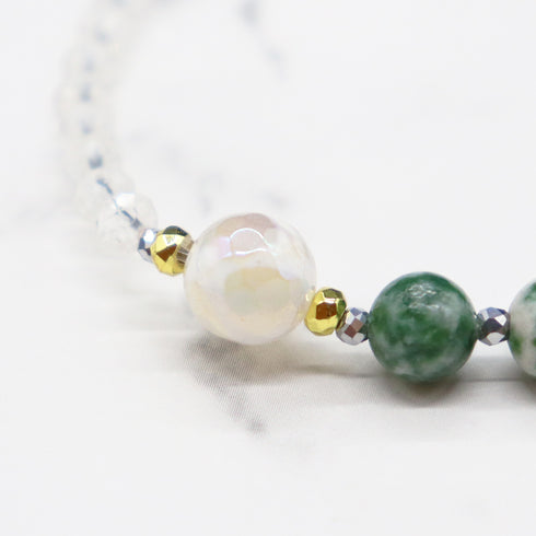 【Moon Lady Amethyst】亀甲天珠×グリーンアメシスト×水晶×ソーシュライト ブレスレット