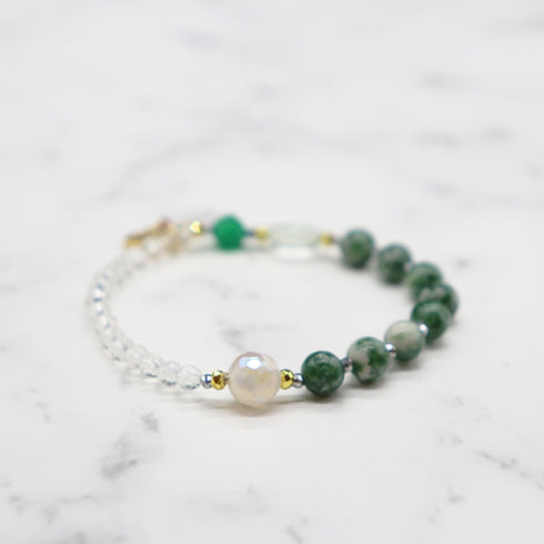 【Moon Lady Amethyst】亀甲天珠×グリーンアメシスト×水晶×ソーシュライト ブレスレット