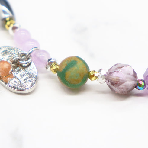 【月光紫水晶】玳瑁天珠 x 薰衣草紫水晶 x 花园紫水晶 x 磷灰石手链