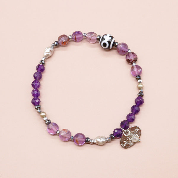 【月光紫水晶】成人天珠 x 紫水晶 x 花园紫水晶 x 巴洛克珍珠手链