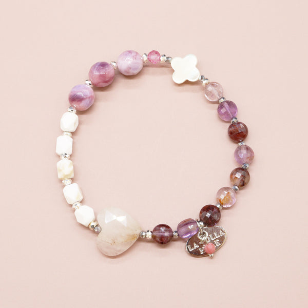 【月亮女神紫水晶】花园紫水晶 x 白贝壳 x 玫瑰石英手链