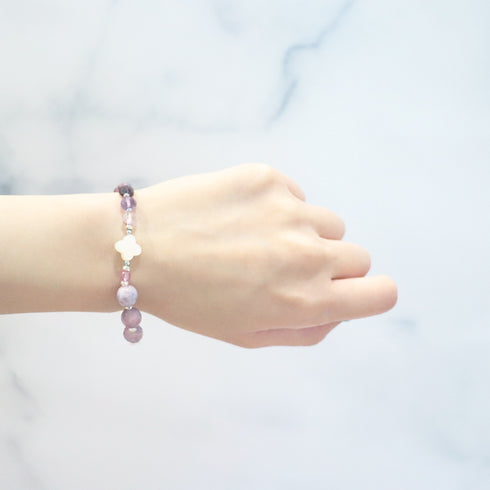 【Moon Lady Amethyst】ガーデンアメシスト×ホワイトシェル×ローズクォーツ ブレスレット