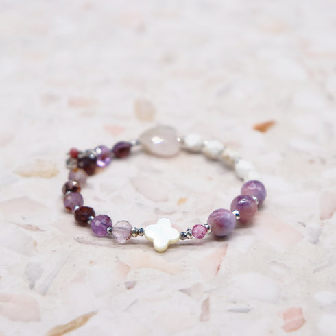 【Moon Lady Amethyst】ガーデンアメシスト×ホワイトシェル×ローズクォーツ ブレスレット