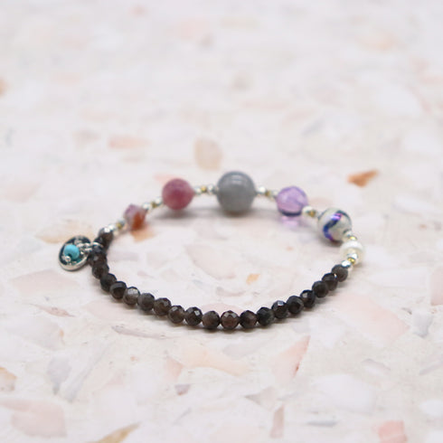 【Moon Lady Amethyst】水紋天珠×アメシスト×ラブラドライト×シルバーオブシディアン ブレスレット