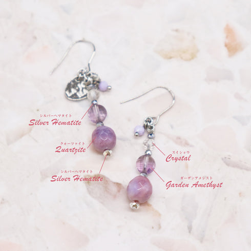 【Moon Lady Amethyst】ガーデンアメシスト×クォーツァイト×水晶 ピアス
