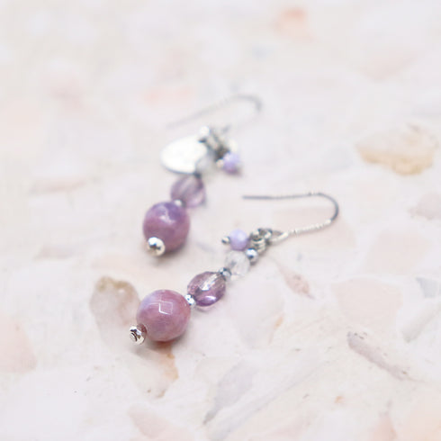 【Moon Lady Amethyst】ガーデンアメシスト×クォーツァイト×水晶 ピアス