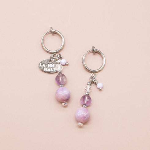 【Moon Lady Amethyst】ガーデンアメシスト×クォーツァイト×水晶 イヤリング