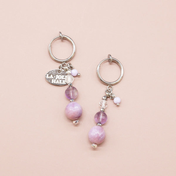 【Moon Lady Amethyst】ガーデンアメシスト×クォーツァイト×水晶 イヤリング
