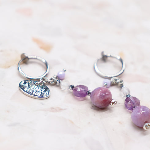 【Moon Lady Amethyst】ガーデンアメシスト×クォーツァイト×水晶 イヤリング